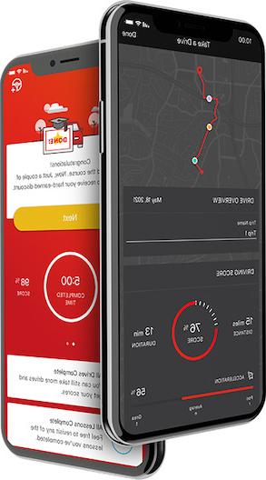 Two mobile phones next to each other. Mobile phone on left side shows State Farm Take a Drive. Mobile phone on right side shows State Farm Steer Clear course training